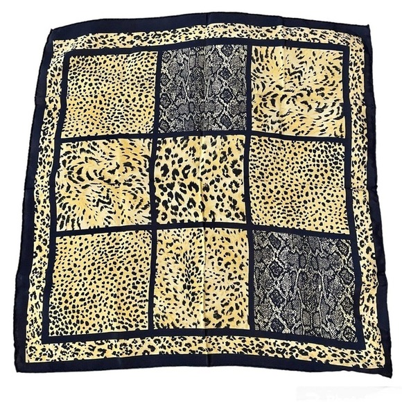 NWT EL CORTE INGLESE Silk Square Scarf 19 X 19 Vintage Animal Print Blue… - Picture 1 of 7